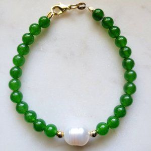 NEW Green Jade w/ Baroque Pearl Bracelet